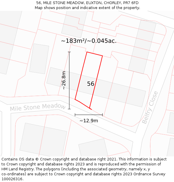 56, MILE STONE MEADOW, EUXTON, CHORLEY, PR7 6FD: Plot and title map