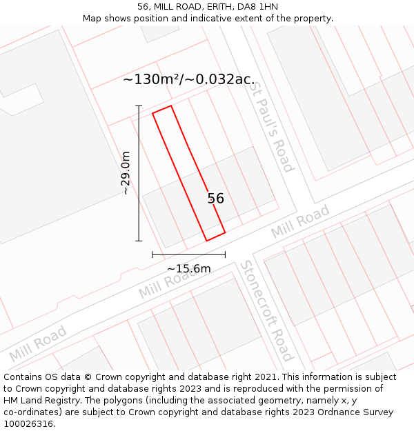 56, MILL ROAD, ERITH, DA8 1HN: Plot and title map