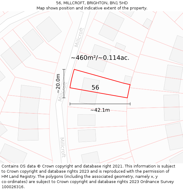 56, MILLCROFT, BRIGHTON, BN1 5HD: Plot and title map