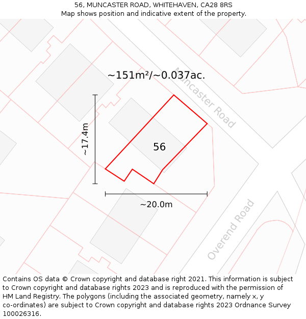 56, MUNCASTER ROAD, WHITEHAVEN, CA28 8RS: Plot and title map