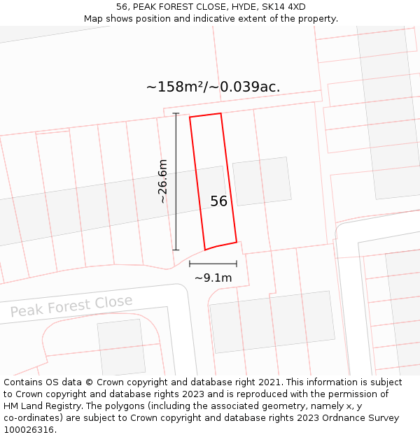 56, PEAK FOREST CLOSE, HYDE, SK14 4XD: Plot and title map