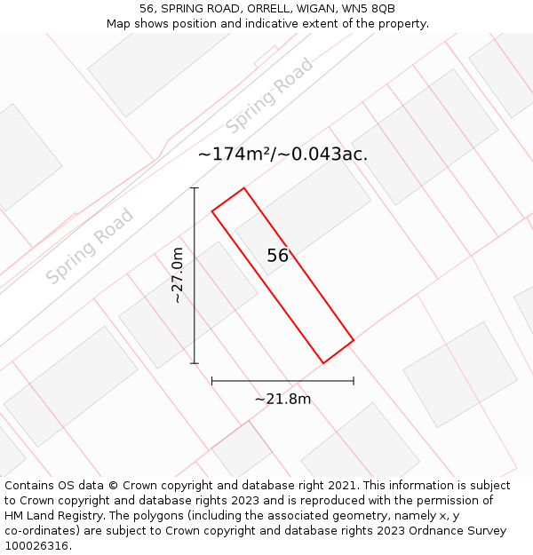 56, SPRING ROAD, ORRELL, WIGAN, WN5 8QB: Plot and title map