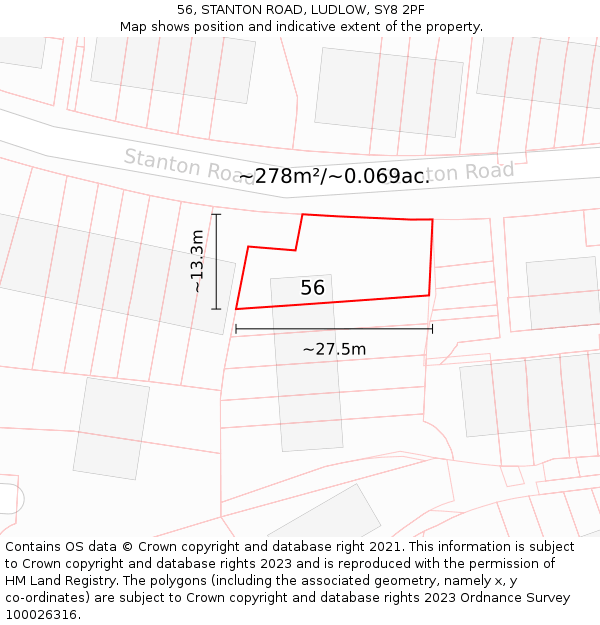 56, STANTON ROAD, LUDLOW, SY8 2PF: Plot and title map