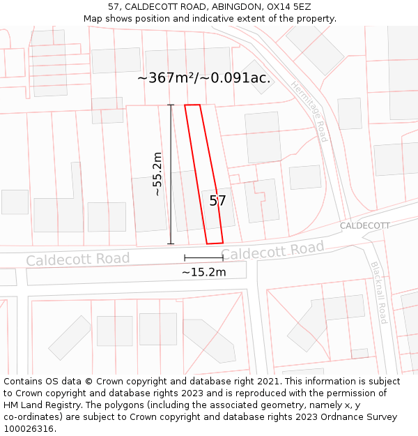 57, CALDECOTT ROAD, ABINGDON, OX14 5EZ: Plot and title map