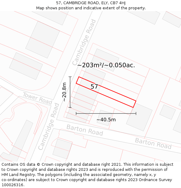 57, CAMBRIDGE ROAD, ELY, CB7 4HJ: Plot and title map