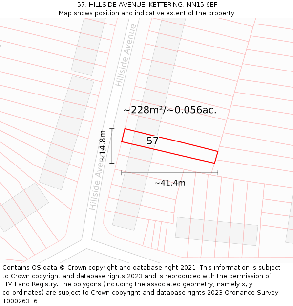 57, HILLSIDE AVENUE, KETTERING, NN15 6EF: Plot and title map