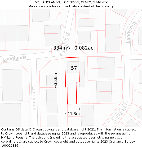 57, LANGLANDS, LAVENDON, OLNEY, MK46 4EP: Plot and title map