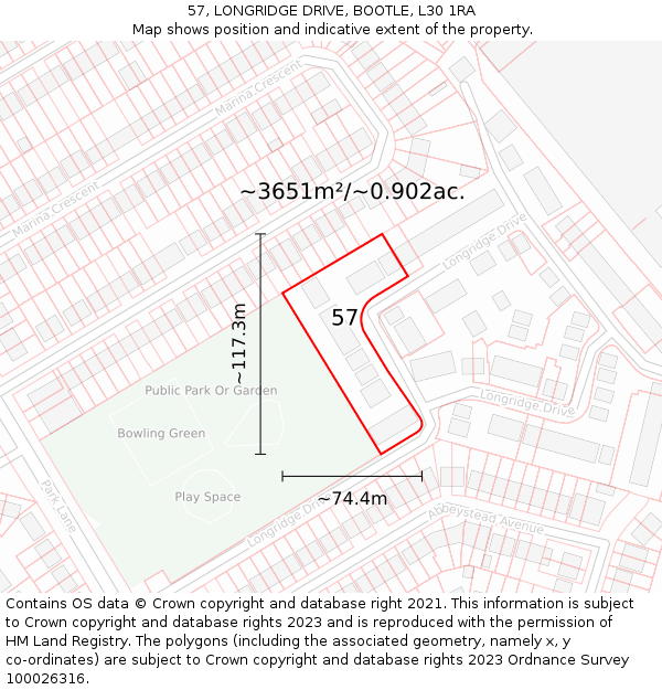 57, LONGRIDGE DRIVE, BOOTLE, L30 1RA: Plot and title map