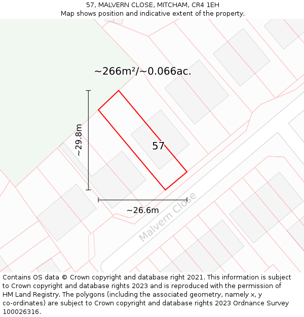 57, MALVERN CLOSE, MITCHAM, CR4 1EH: Plot and title map