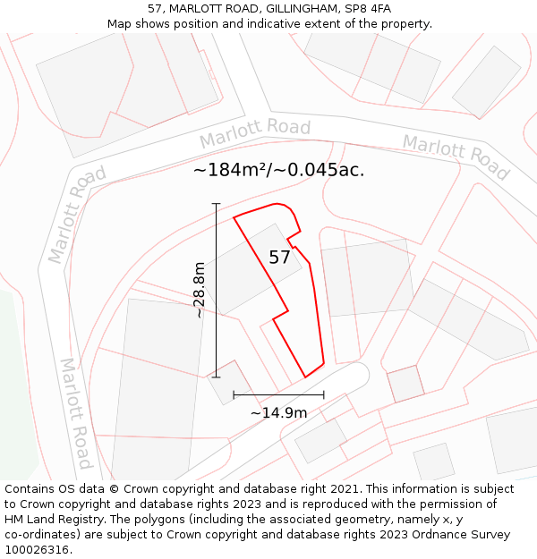 57, MARLOTT ROAD, GILLINGHAM, SP8 4FA: Plot and title map