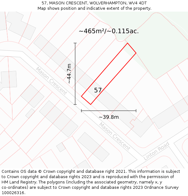 57, MASON CRESCENT, WOLVERHAMPTON, WV4 4DT: Plot and title map
