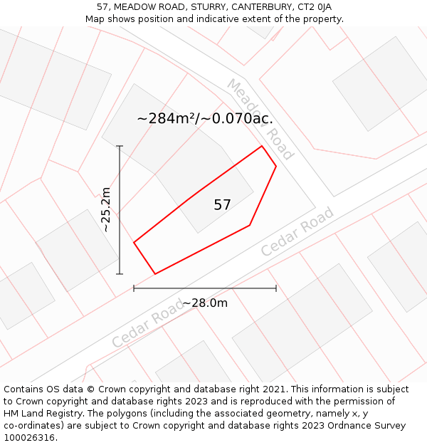 57, MEADOW ROAD, STURRY, CANTERBURY, CT2 0JA: Plot and title map