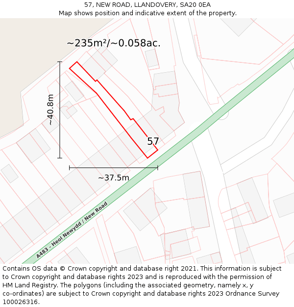 57, NEW ROAD, LLANDOVERY, SA20 0EA: Plot and title map