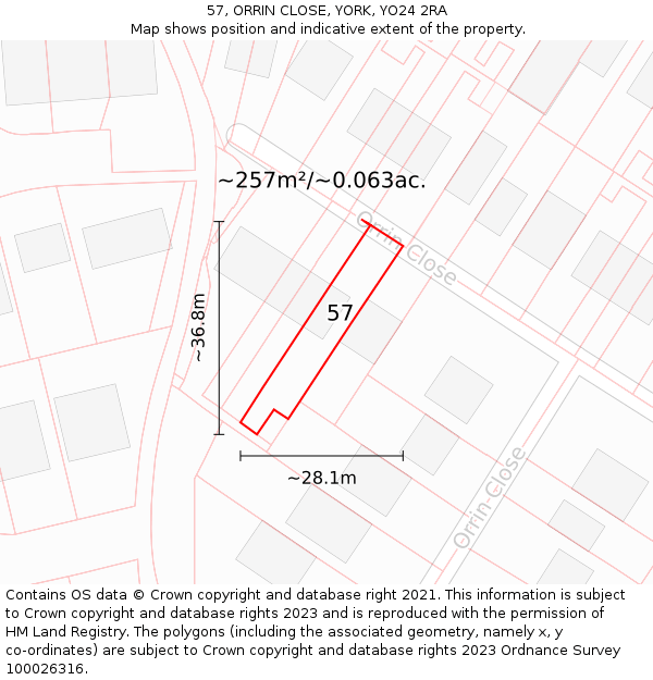 57, ORRIN CLOSE, YORK, YO24 2RA: Plot and title map