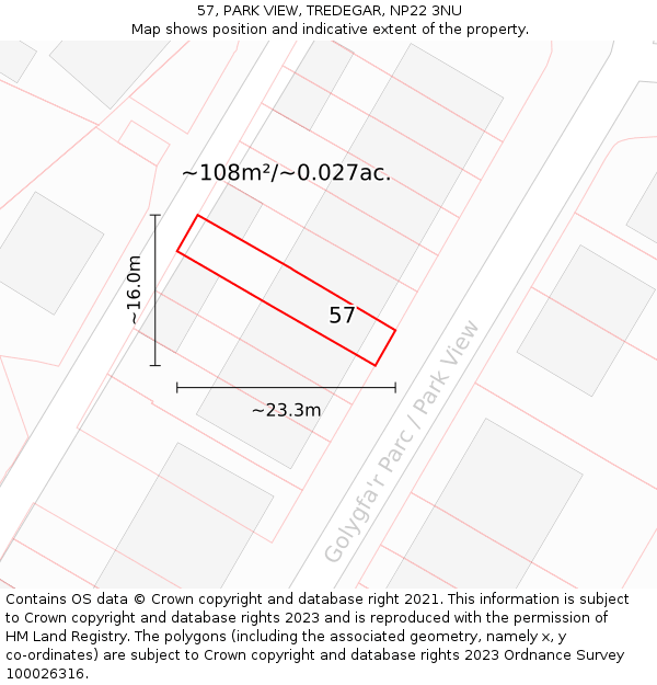 57, PARK VIEW, TREDEGAR, NP22 3NU: Plot and title map
