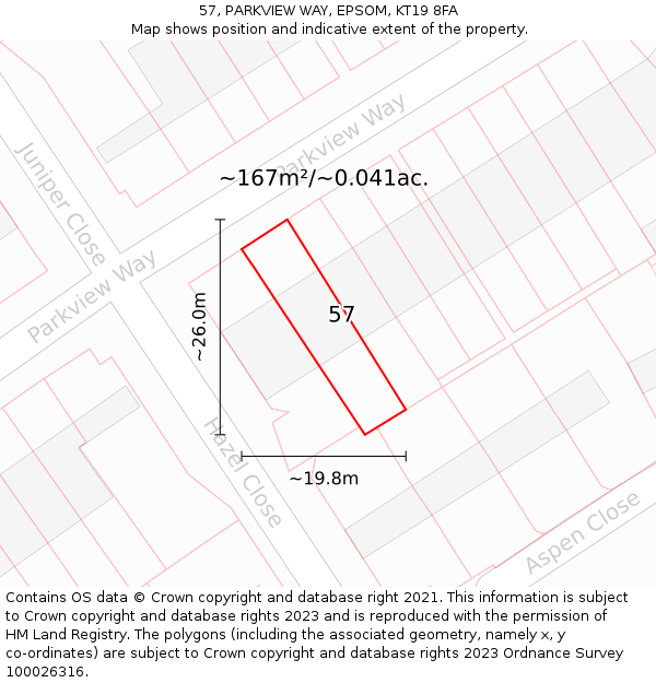 57, PARKVIEW WAY, EPSOM, KT19 8FA: Plot and title map