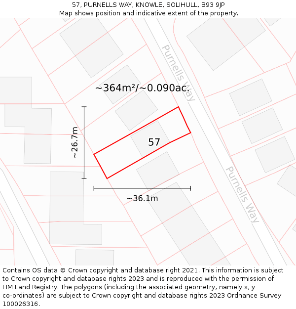57, PURNELLS WAY, KNOWLE, SOLIHULL, B93 9JP: Plot and title map