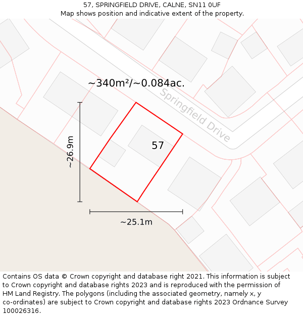 57, SPRINGFIELD DRIVE, CALNE, SN11 0UF: Plot and title map