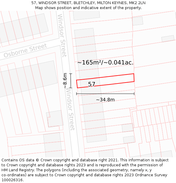 57, WINDSOR STREET, BLETCHLEY, MILTON KEYNES, MK2 2LN: Plot and title map