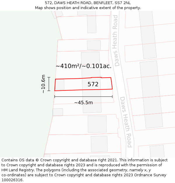 572, DAWS HEATH ROAD, BENFLEET, SS7 2NL: Plot and title map