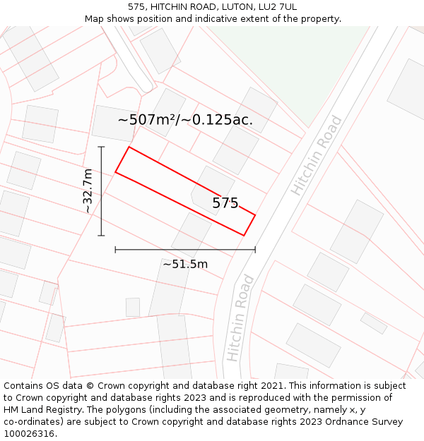 575, HITCHIN ROAD, LUTON, LU2 7UL: Plot and title map