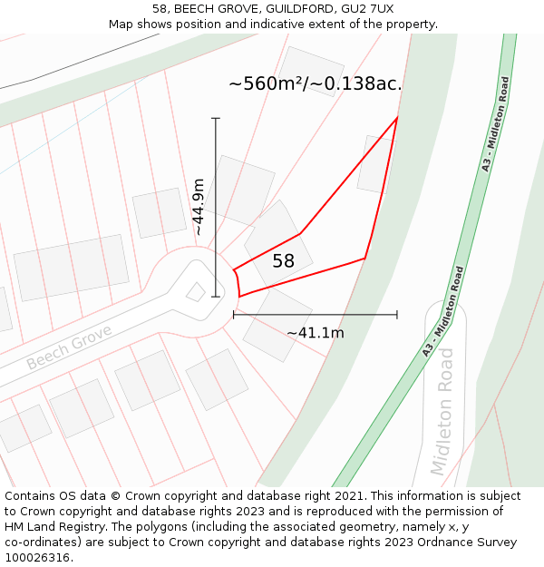58, BEECH GROVE, GUILDFORD, GU2 7UX: Plot and title map