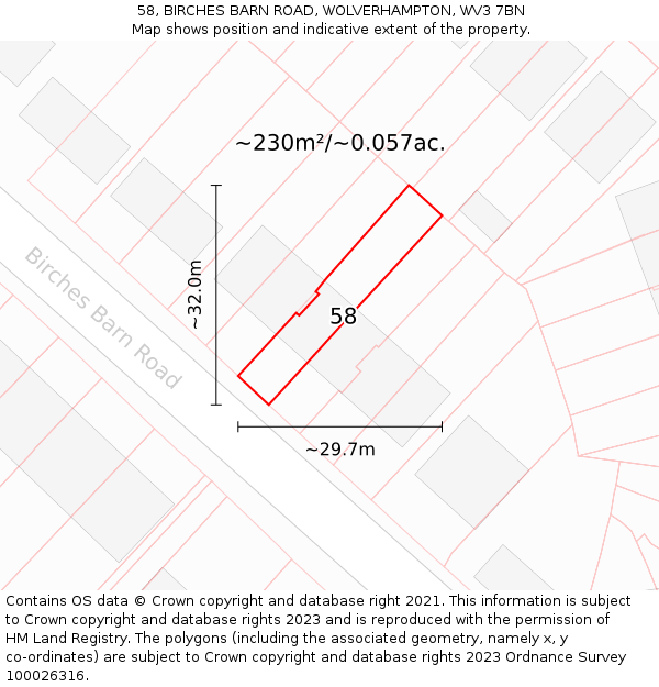 58, BIRCHES BARN ROAD, WOLVERHAMPTON, WV3 7BN: Plot and title map