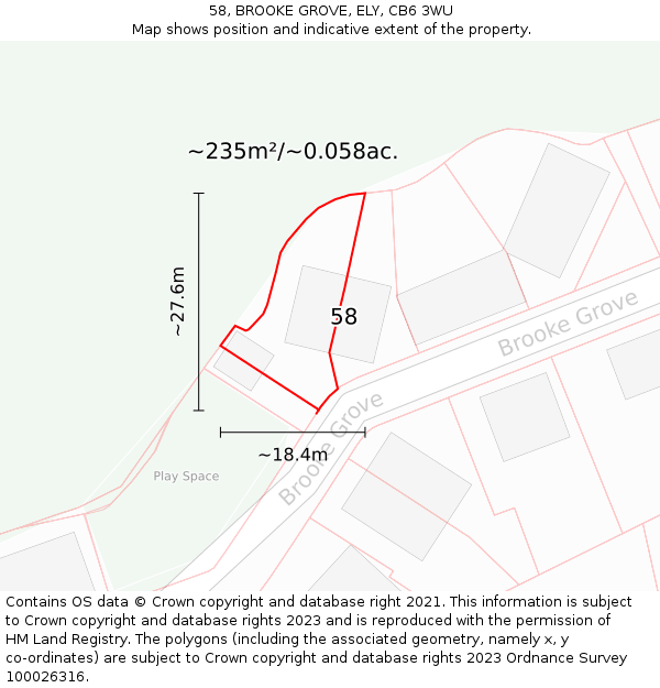 58, BROOKE GROVE, ELY, CB6 3WU: Plot and title map