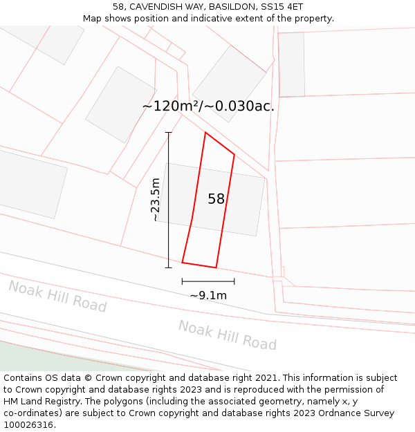58, CAVENDISH WAY, BASILDON, SS15 4ET: Plot and title map