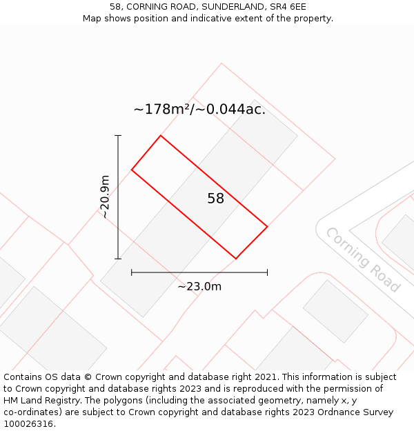58, CORNING ROAD, SUNDERLAND, SR4 6EE: Plot and title map
