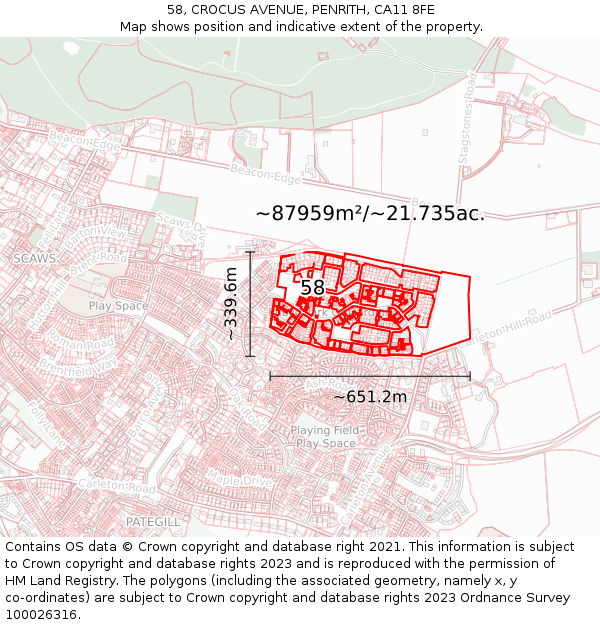 58, CROCUS AVENUE, PENRITH, CA11 8FE: Plot and title map