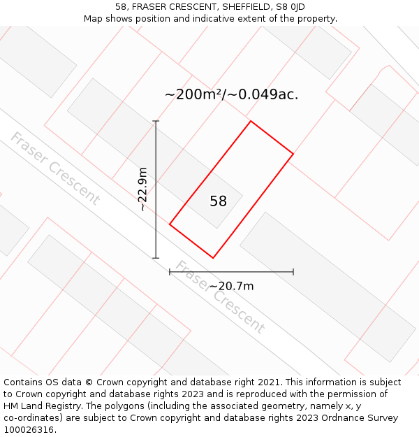 58, FRASER CRESCENT, SHEFFIELD, S8 0JD: Plot and title map