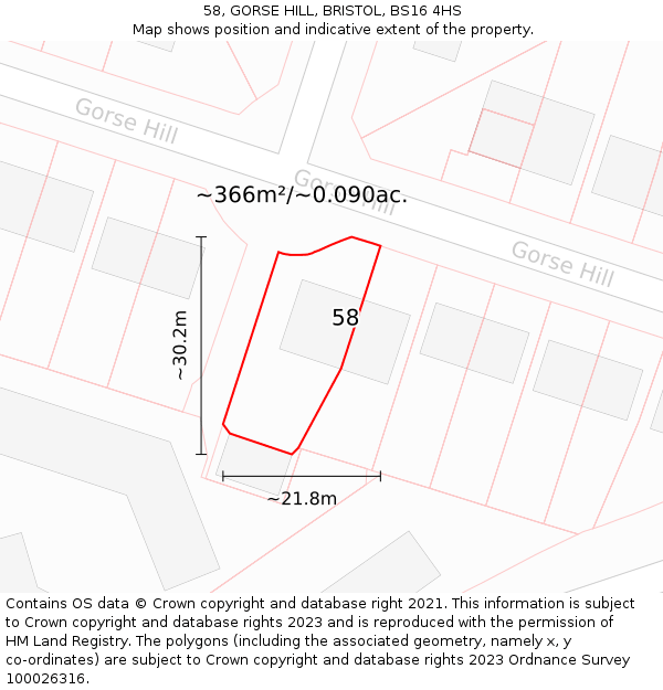 58, GORSE HILL, BRISTOL, BS16 4HS: Plot and title map