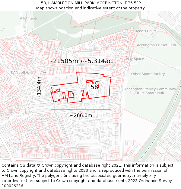 58, HAMBLEDON MILL PARK, ACCRINGTON, BB5 5FP: Plot and title map