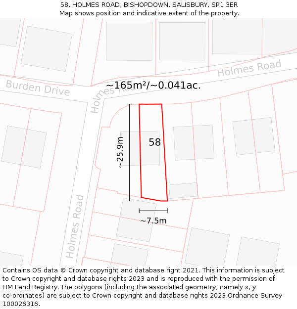 58, HOLMES ROAD, BISHOPDOWN, SALISBURY, SP1 3ER: Plot and title map