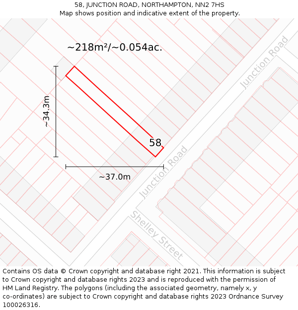 58, JUNCTION ROAD, NORTHAMPTON, NN2 7HS: Plot and title map