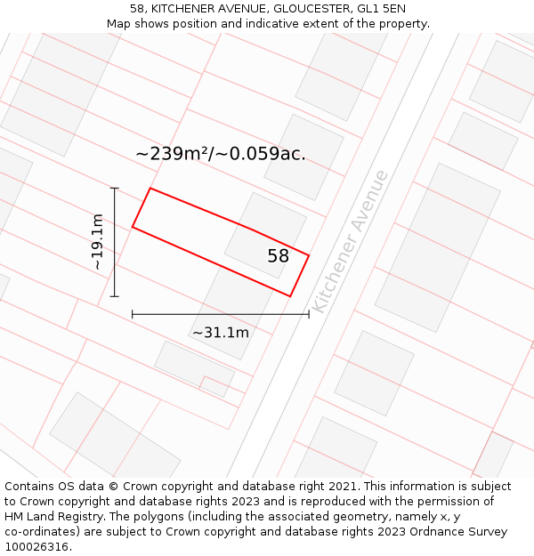 58, KITCHENER AVENUE, GLOUCESTER, GL1 5EN: Plot and title map