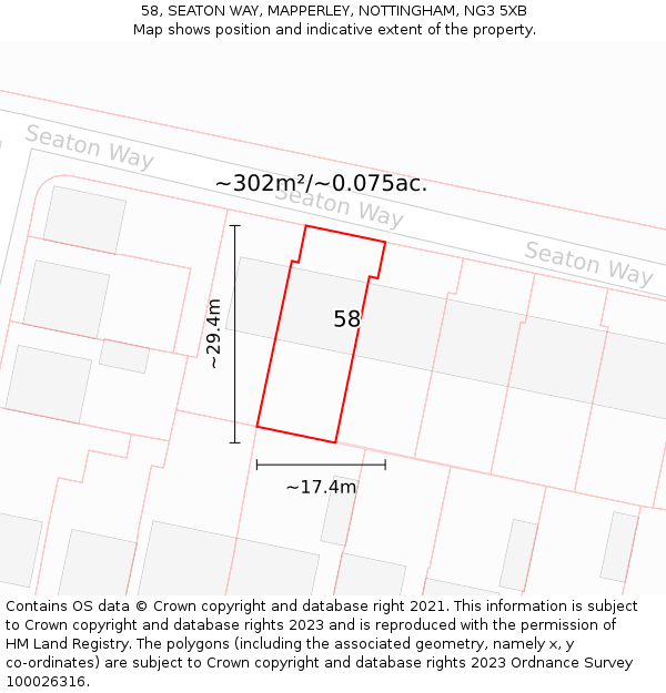 58, SEATON WAY, MAPPERLEY, NOTTINGHAM, NG3 5XB: Plot and title map