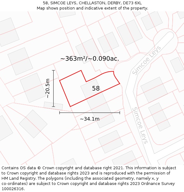 58, SIMCOE LEYS, CHELLASTON, DERBY, DE73 6XL: Plot and title map