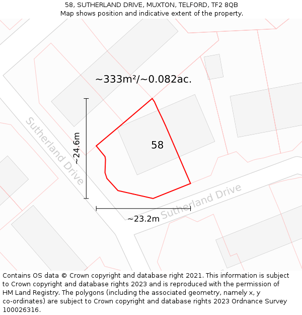 58, SUTHERLAND DRIVE, MUXTON, TELFORD, TF2 8QB: Plot and title map