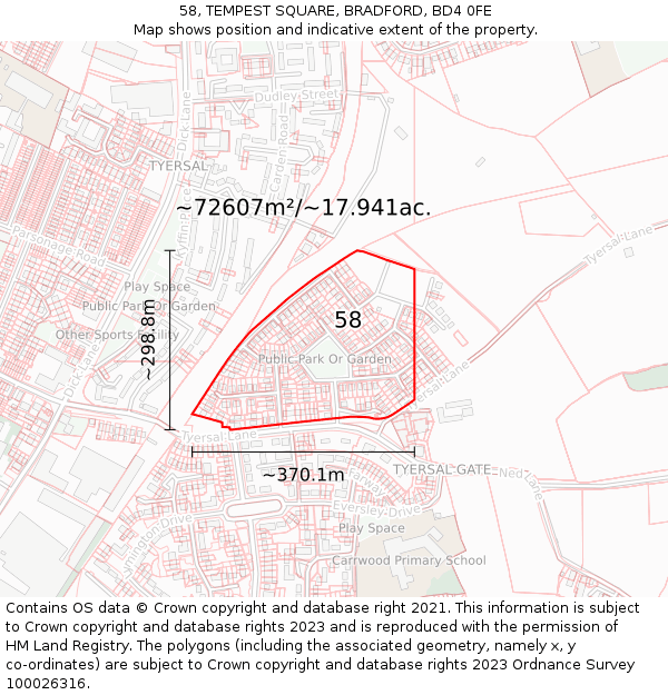 58, TEMPEST SQUARE, BRADFORD, BD4 0FE: Plot and title map