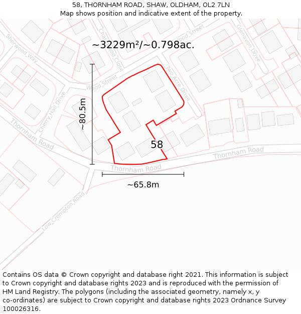 58, THORNHAM ROAD, SHAW, OLDHAM, OL2 7LN: Plot and title map
