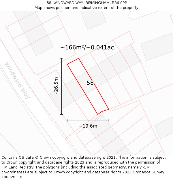 58, WINDWARD WAY, BIRMINGHAM, B36 0PP: Plot and title map