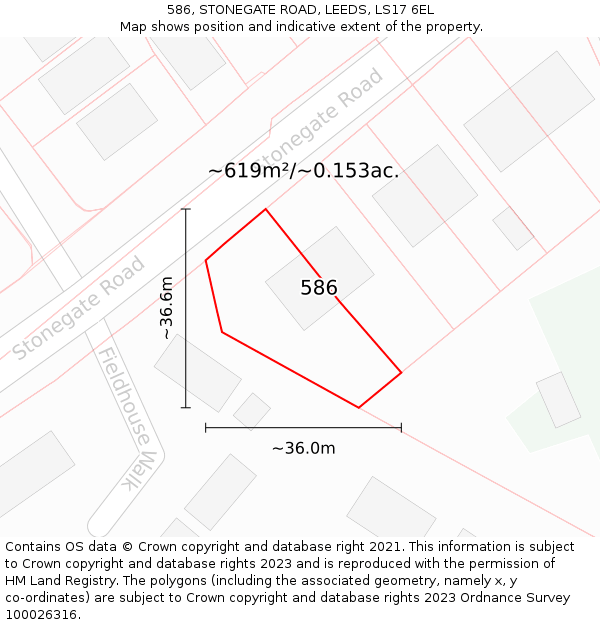 586, STONEGATE ROAD, LEEDS, LS17 6EL: Plot and title map