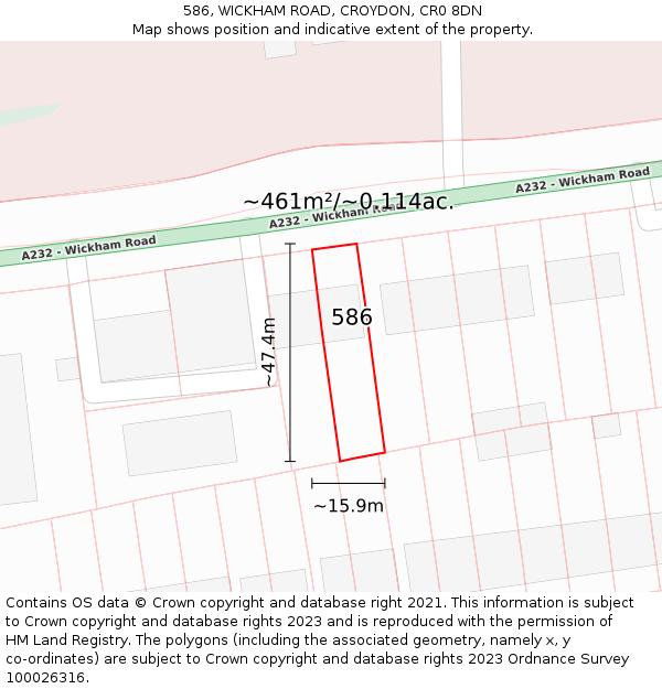 586, WICKHAM ROAD, CROYDON, CR0 8DN: Plot and title map