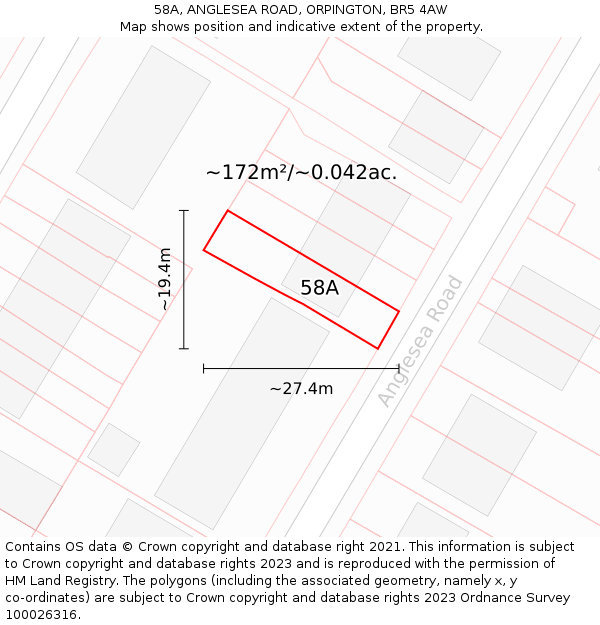58A, ANGLESEA ROAD, ORPINGTON, BR5 4AW: Plot and title map