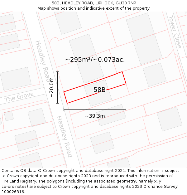58B, HEADLEY ROAD, LIPHOOK, GU30 7NP: Plot and title map