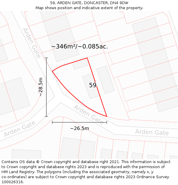 59, ARDEN GATE, DONCASTER, DN4 9DW: Plot and title map