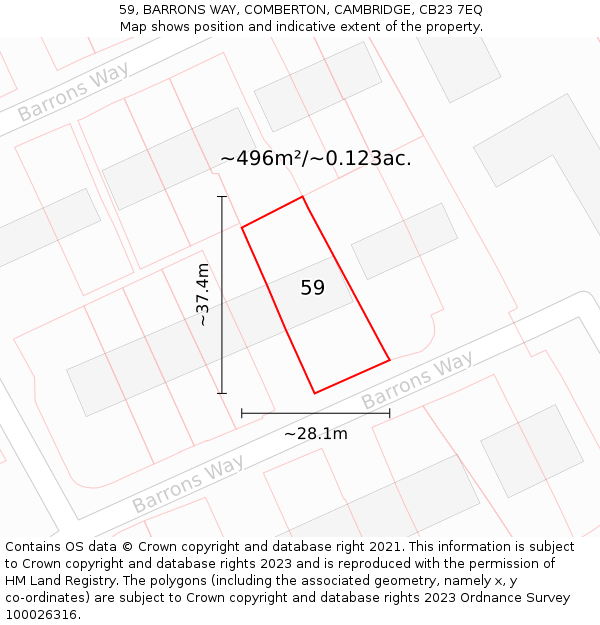 59, BARRONS WAY, COMBERTON, CAMBRIDGE, CB23 7EQ: Plot and title map