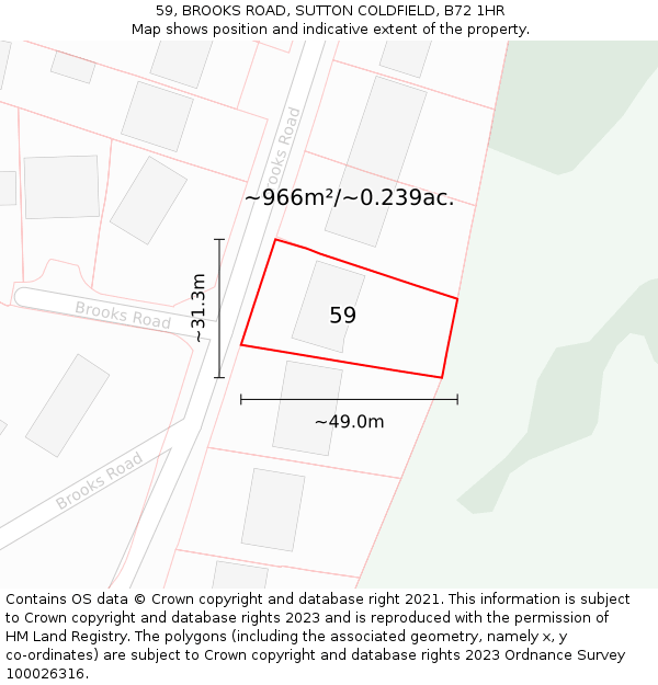 59, BROOKS ROAD, SUTTON COLDFIELD, B72 1HR: Plot and title map